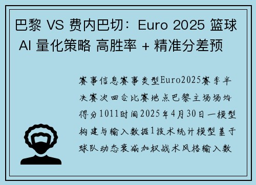 巴黎 VS 费内巴切：Euro 2025 篮球 AI 量化策略 高胜率 + 精准分差预测